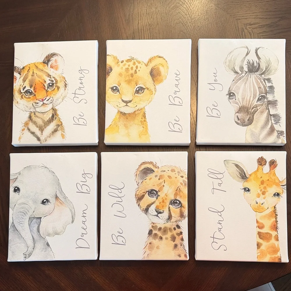 Etsy Safari Nursery Wall Art Set 6 8x10 Watercolor Baby Animal Canvas Prints